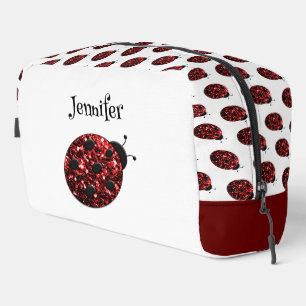Ladybug sparkles red pattern white custom name dopp kit