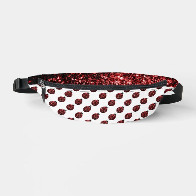 Ladybug sparkles red pattern white fanny pack (Front)