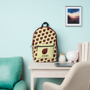Ladybug sparkles red pattern yellow custom name printed backpack