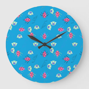 Ladybug, Sparrow & Animal Face Pattern Large Clock