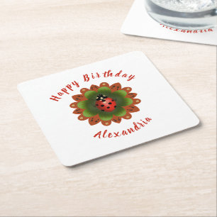 Ladybug Square Paper Coaster