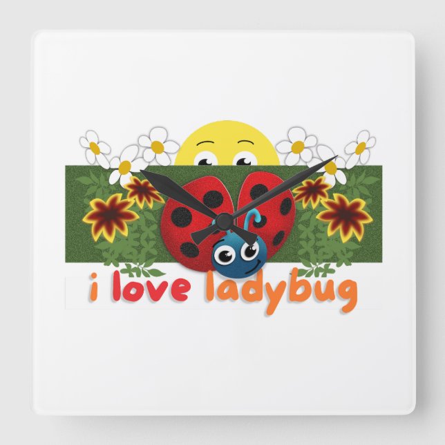 Ladybug Square Wall Clock (Front)