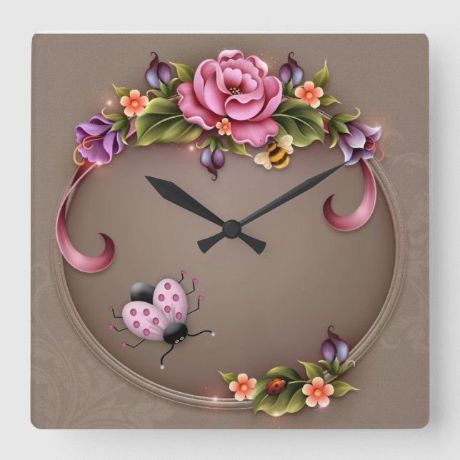 Ladybug Square Wall Clock (Front)