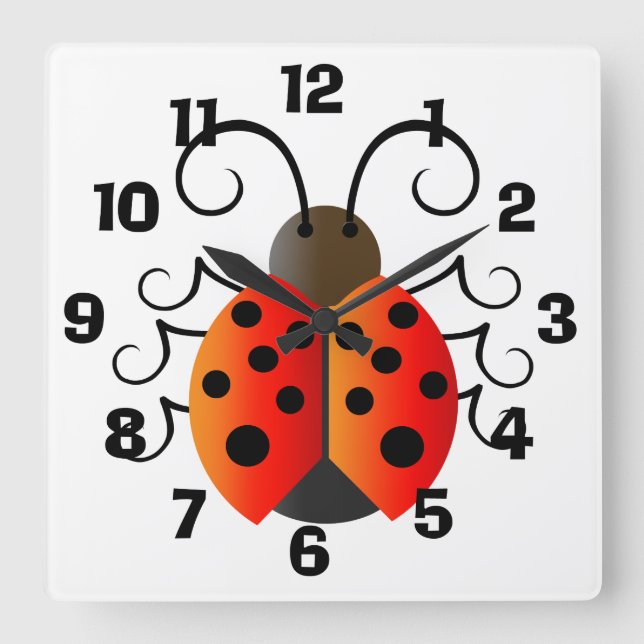Ladybug Square Wall Clock (Front)