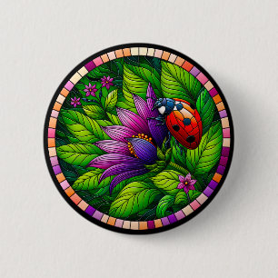 Ladybug Stained Glass 2 Inch Round Button