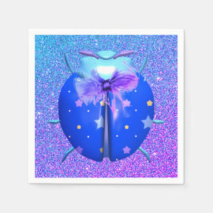 Ladybug star cute glitter look blue purple napkin