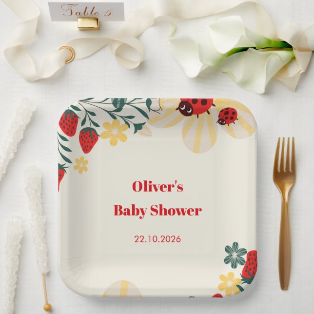 Ladybug & Strawberry Baby Shower Paper Plate (Wedding)