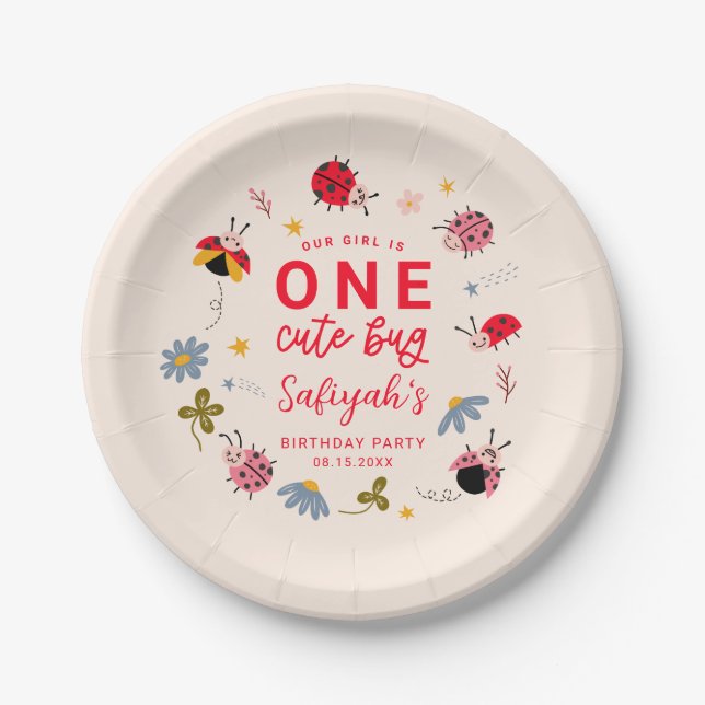 Ladybug Summer 1st Birthday Party Paper Plate (Front)