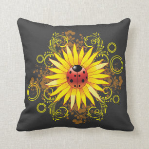 Ladybug Sunflower Design Throw Pillow