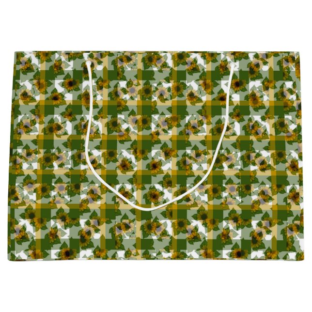 Ladybug-Sunflowers-Plaid- Large Gift Bag (Front)