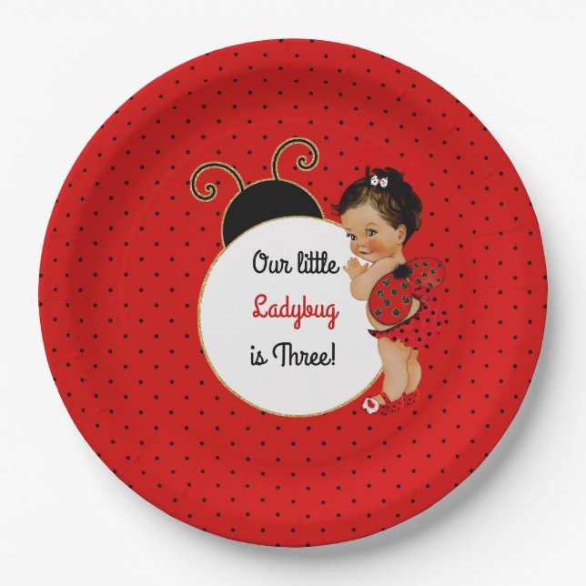 Ladybug Theme Baby Girl Red & Black Paper Plate (Front)