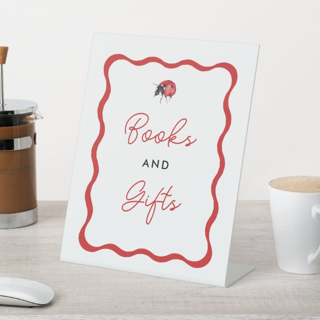 Ladybug Theme Party Books and Gifts  Pedestal Sign (In SItu)