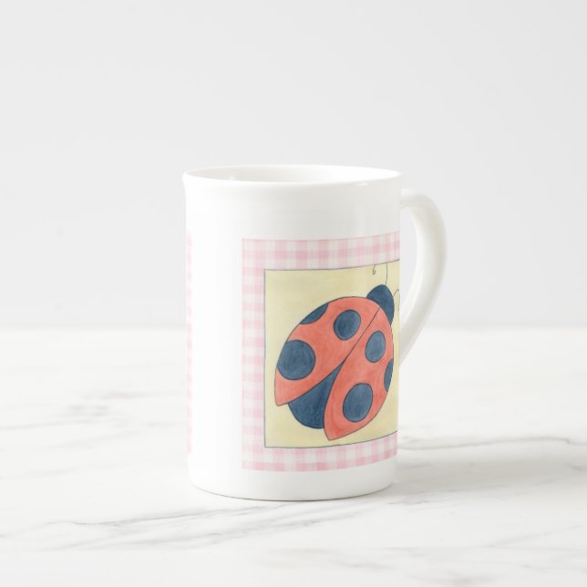Ladybug Trio Landing on Flowers Bone China Mug (Front Right)