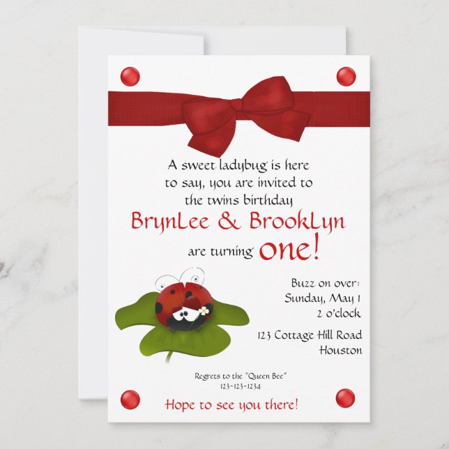 Ladybug Twins #3 Party Invitation (Front)