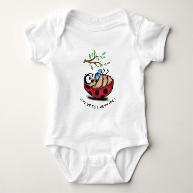 Ladybug Typing Message Funny Baby Bodysuit (Front)