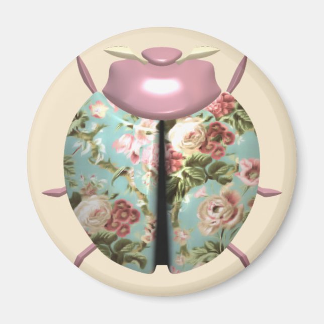 Ladybug victorian floral chintz cute pink blue  magnet (Front)