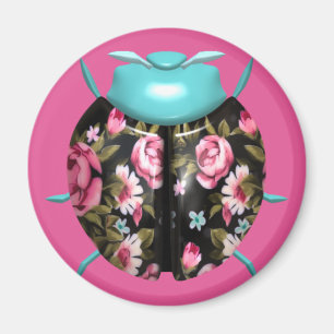 Ladybug victorian floral chintz pink black blue magnet