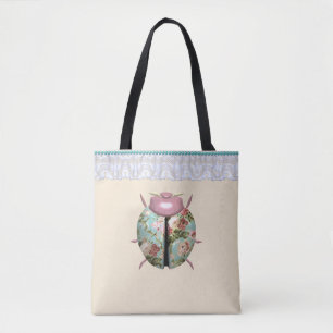 Ladybug victorian floral roses cute tote bag
