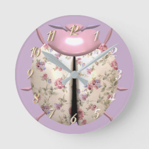 Ladybug violets and Roses cute floral Round Clock