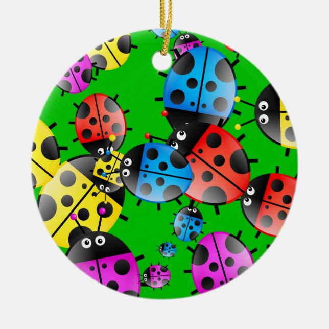 Ladybug Wallpaper Ceramic Ornament (Front)