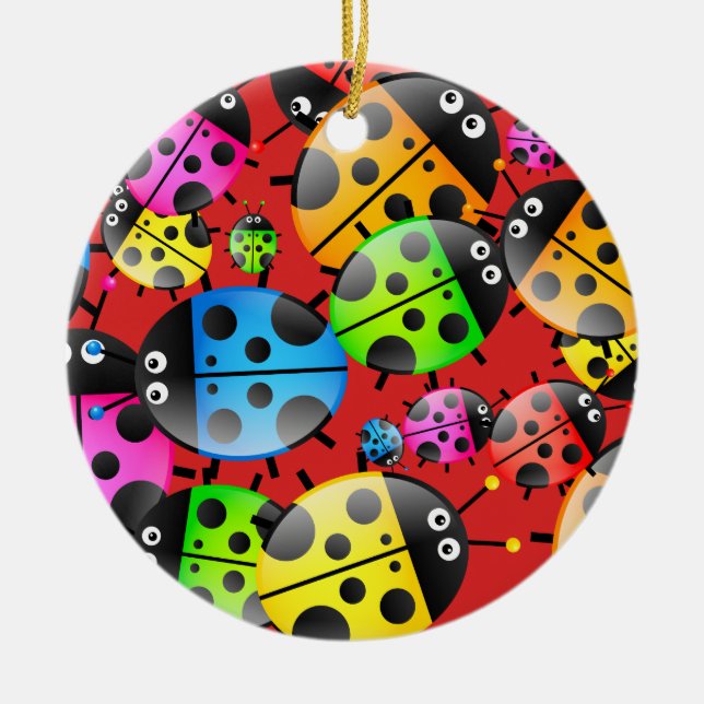 Ladybug Wallpaper Ceramic Ornament (Front)