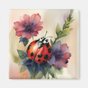 Ladybug Watercolor Botanical Floral Art  Magnet