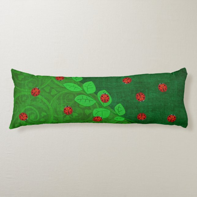 Ladybug Whimsey 3D Folk Art Body Pillow (Front)