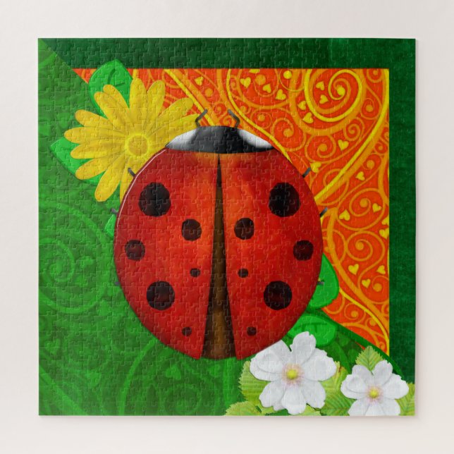 Ladybug Whimsey 3D Folk Art Jigsaw Puzzle (Vertical)