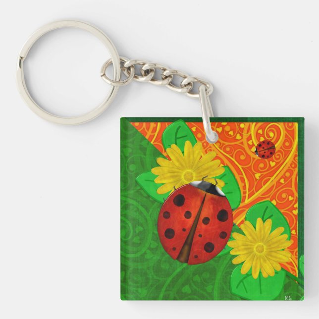 Ladybug Whimsey 3D Folk Art Keychain (Front)