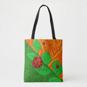 Ladybug Whimsey 3D Folk Art Tote Bag