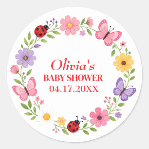 Ladybug Wildflower Baby Girl Shower Classic Round Sticker