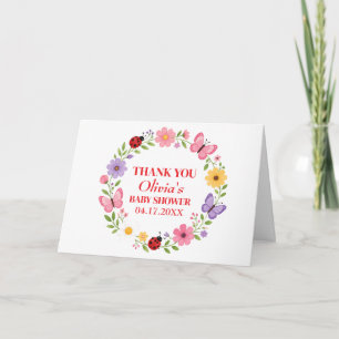 Ladybug Wildflower Baby Girl Shower Thank You Card