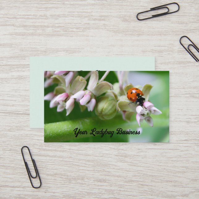 Ladybug Wildflower Green Foliage Business Card (Front/Back In Situ)