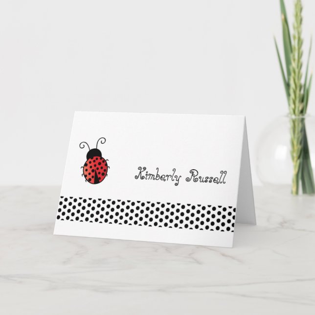 Ladybug with Dots Personalized Stationery Note Card (Front)