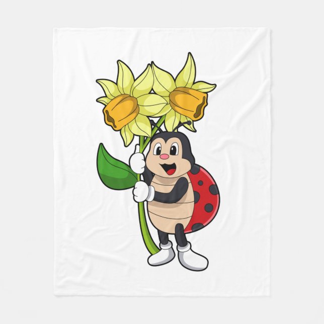 Ladybug with Flower Daffodil Fleece Blanket (Front)