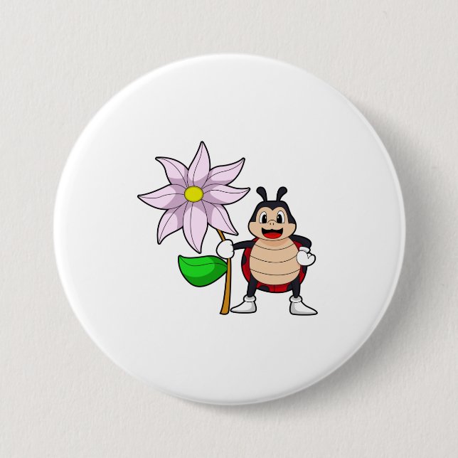 Ladybug with Flower.PNG 3 Inch Round Button (Front)
