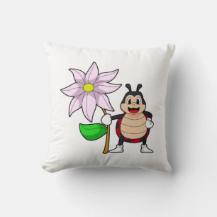 Ladybug with Flower.PNG Throw Pillow