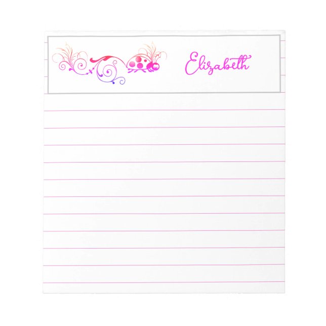 Ladybug with fun tail personalized notepad (Front)