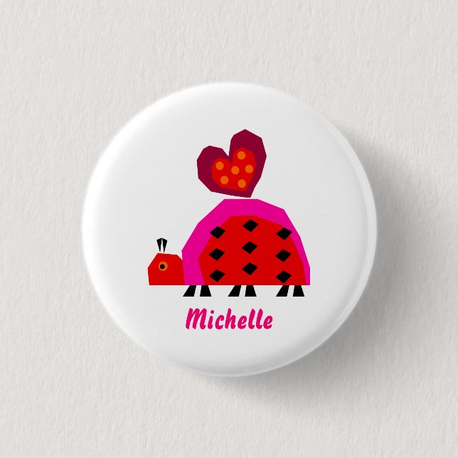 Ladybug with Heart Customizable 1 Inch Round Button (Front)