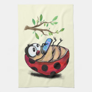 Ladybug with Phone Fun Kitchen Towel - Your Colour