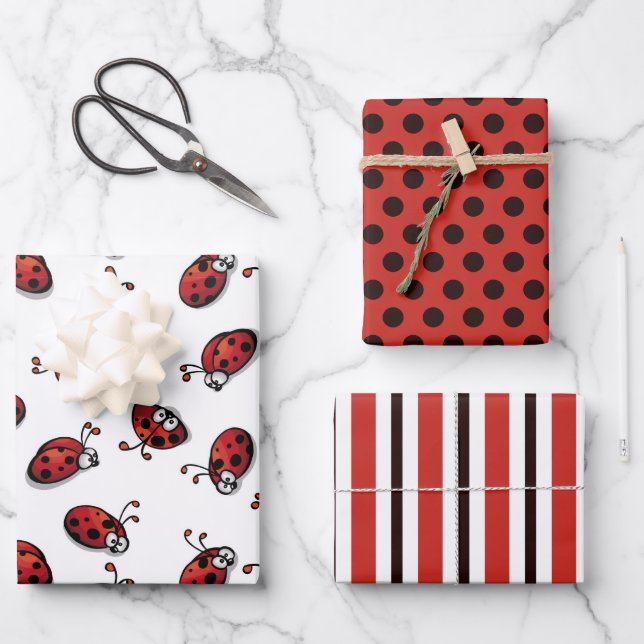 Ladybug Wrapping Paper Set of 3 (Front)