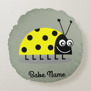 Ladybug Yellow Round Pillow
