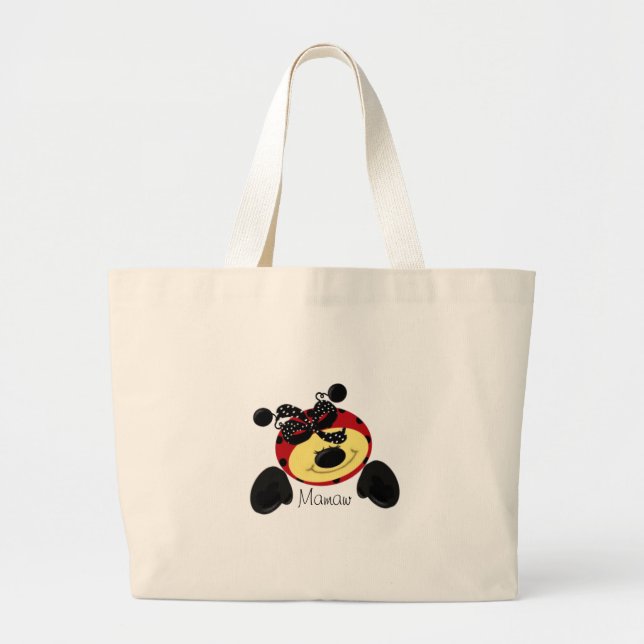 LadybugPolka-Mamaw Large Tote Bag (Front)
