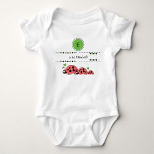 Ladybugs add name black and green baby bodysuit