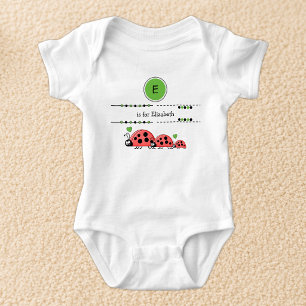 Ladybugs add name black and green baby bodysuit