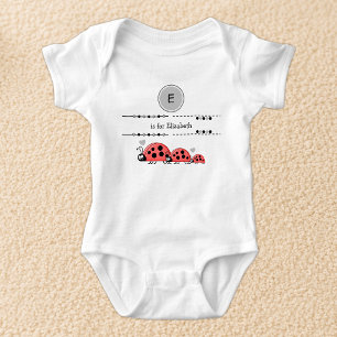 Ladybugs add name black and grey baby bodysuit