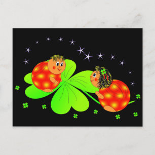 ladybugs and clovers postcard