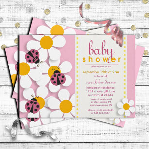 Ladybugs and Daisies Baby Shower Invitations
