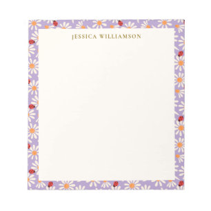 Ladybugs and Daisies Personalized Name Notepad