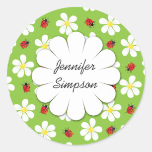 Ladybugs and Daisies Personalized Sticker